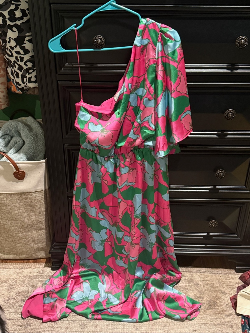 Sugarlips One-Shoulder Floral Maxi Dress in Pink, Green, Teal